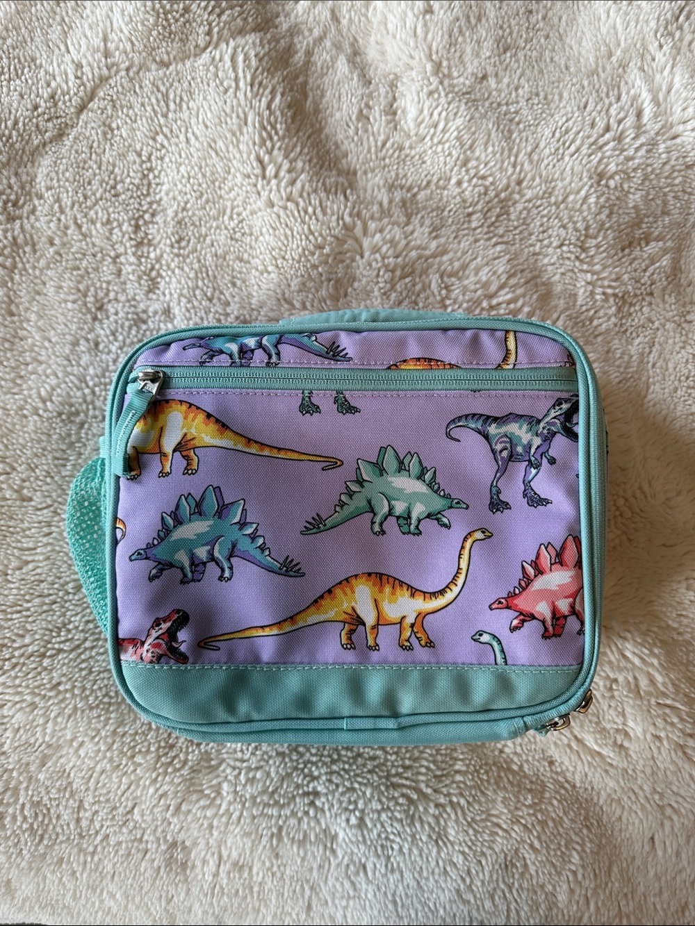 Pottery Barn Kids Purple Dinosaur Lunch Bag with Teal Trim